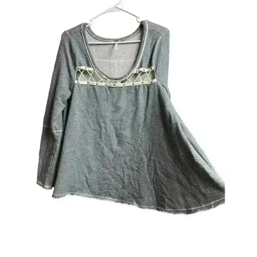 Free People Lacey Love Fleece Long Sleeve Oversize Crisscross Chest‎ Sweatshirt